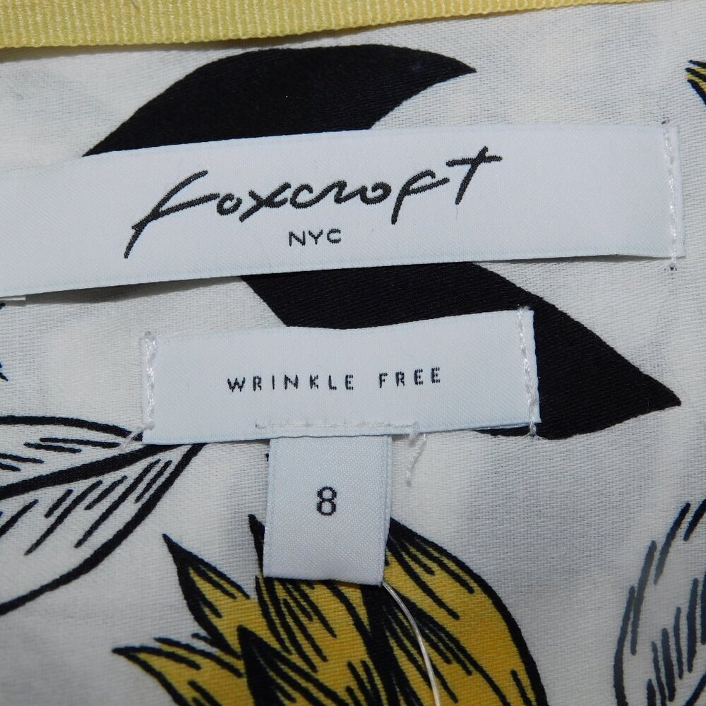 Foxcroft NYC Floral V Neck Collared Dress White Black Yellow NEW Womens 8 - Picture 6 of 10